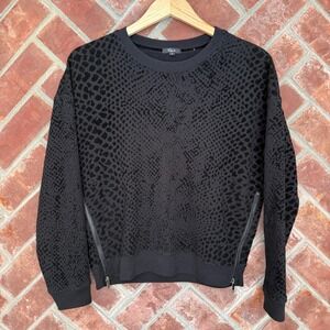Rails Marlo Sweatshirt Women S Black Flocked Cobra Animal Print Side‎ Zips
